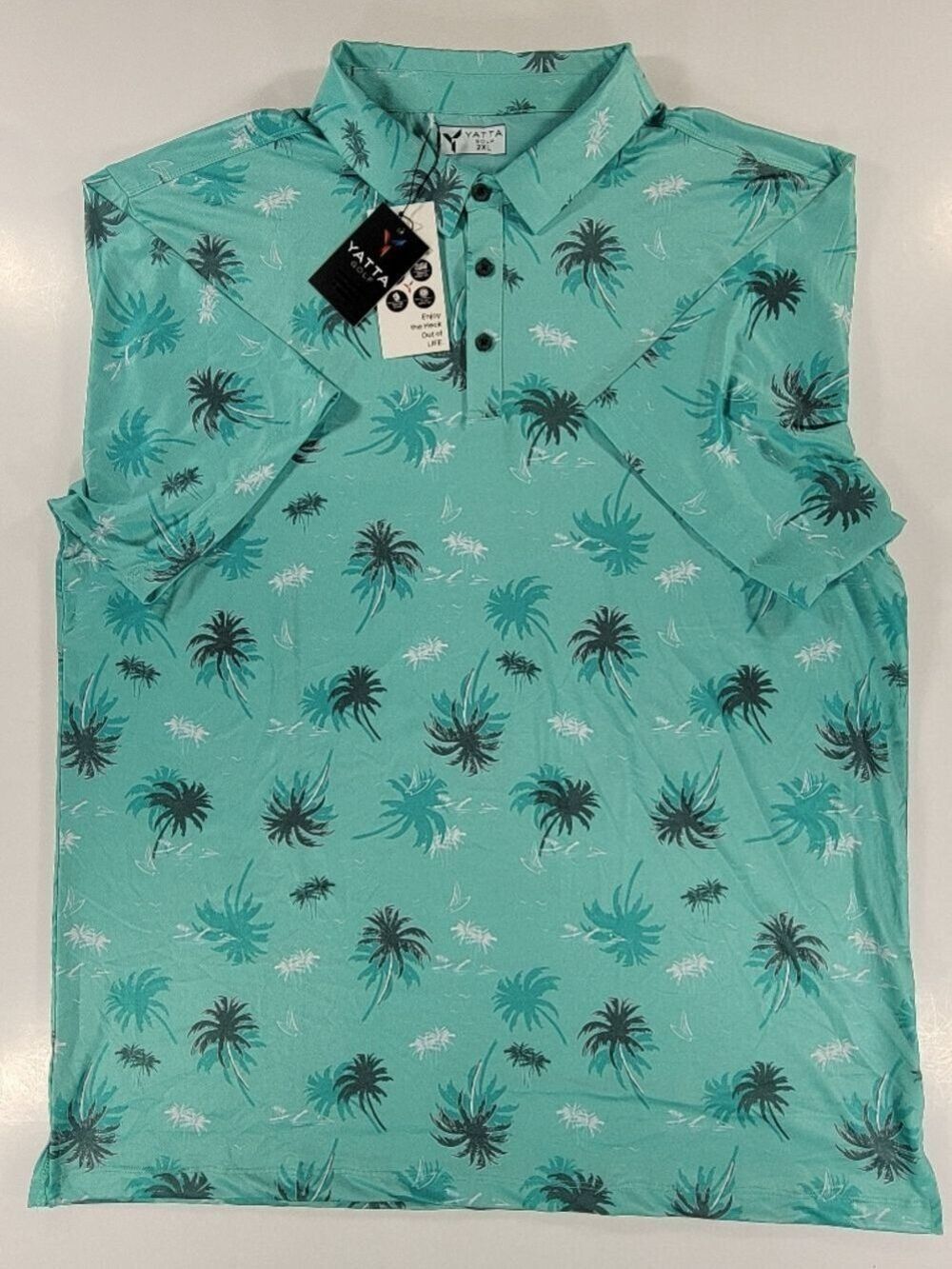 NEW Yatta Golf Palm Tree Island Tropical Golf Polo Shirt Men's 2XL XXL Turquoise
